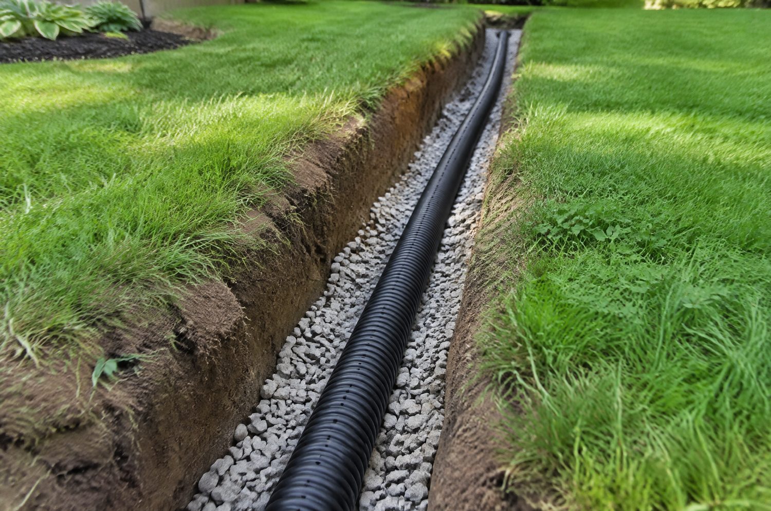 A drainage system being installed to waterproof a Charlotte, NC home