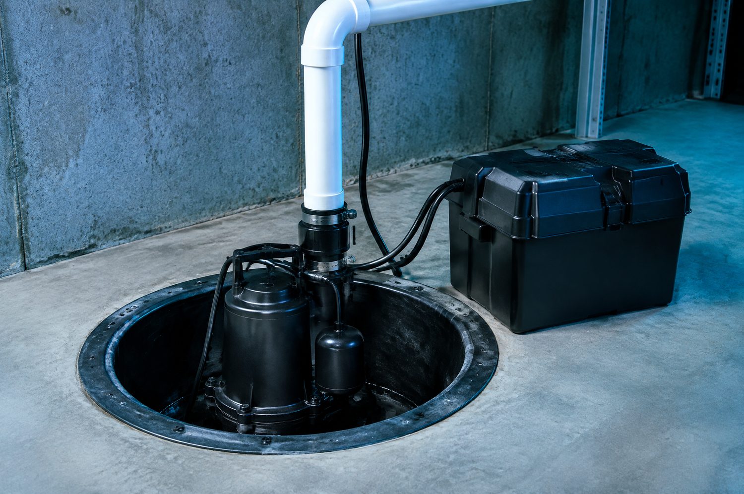 Sump pump installed in a basement or crawl space pit in Charlotte, NC